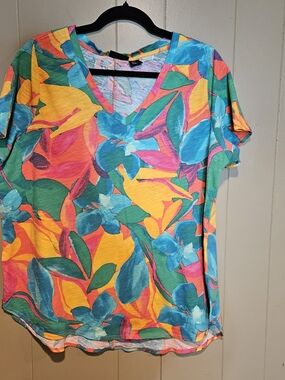 Tahari Coral Pink Short Sleeve Top 3X Soft Stretch Tee Plus Size Lightweight